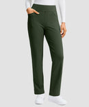 women's fleece-lined slim-fit golf pants in olive green - pocket detail