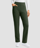 women's fleece-lined slim-fit golf pants in olive green - pocket detail