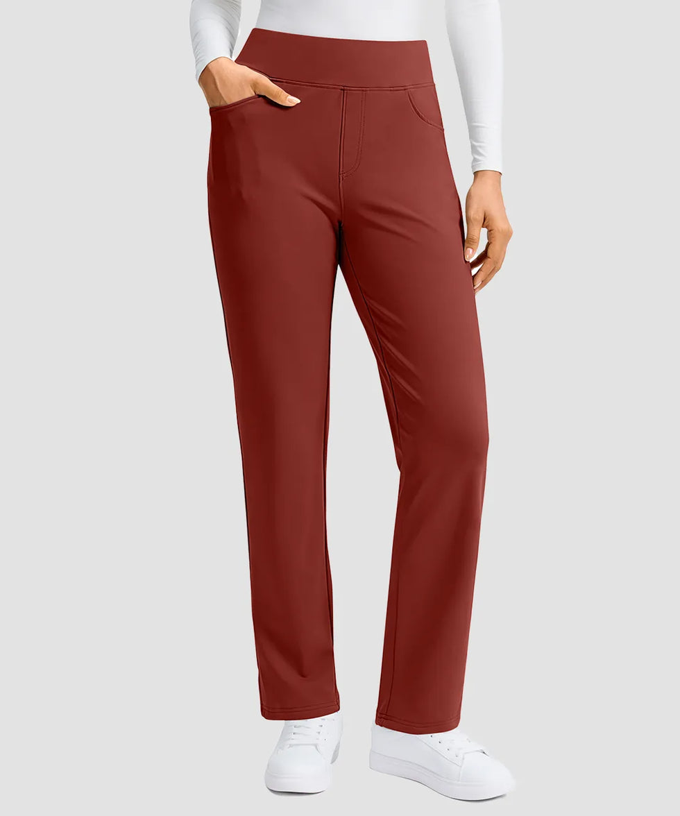women's fleece-lined slim-fit golf pants in savannah red - pocket detail
