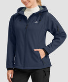women's fleece-lined softshell jacket in navy - front view