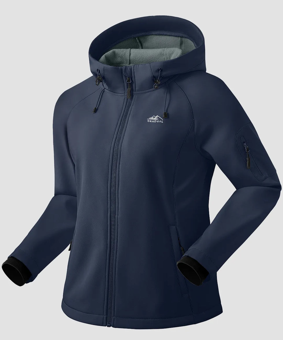women's fleece-lined softshell jacket in navy - side view