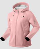 women's fleece-lined softshell jacket in pink - side view