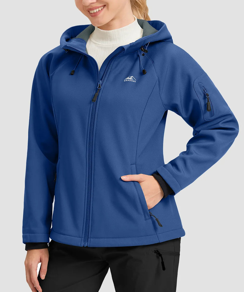 women's fleece-lined softshell jacket in royal blue - front view