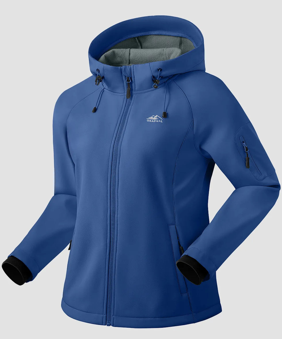 women's fleece-lined softshell jacket in royal blue - side view