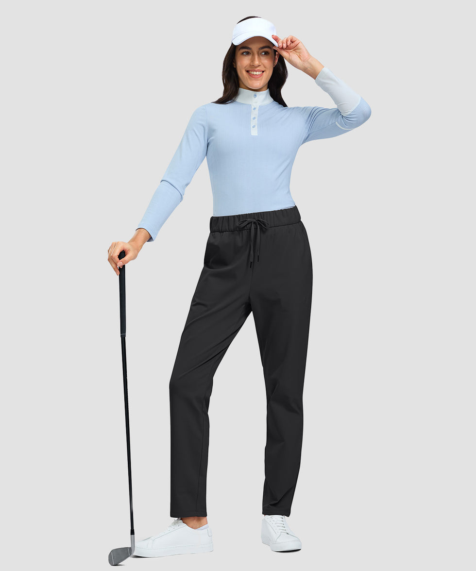 women's fleece-lined straight-leg pants 27.5''/29'' in black - front view