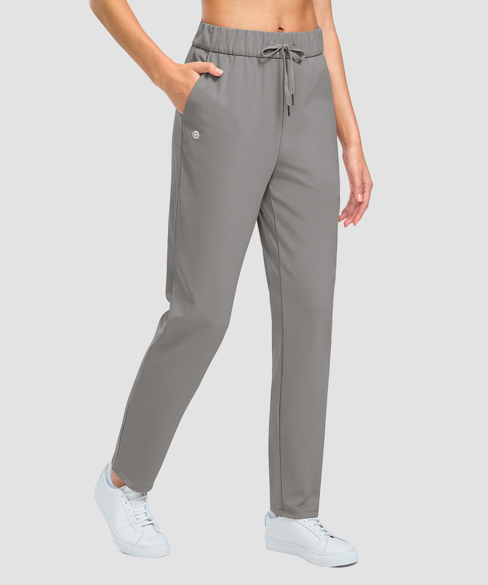 women's fleece-lined straight-leg pants 27.5''/29'' in light gray - pocket details view