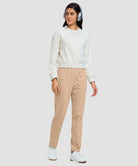 women's fleece-lined straight-leg pants 27.5''/29'' in light khaki - front view
