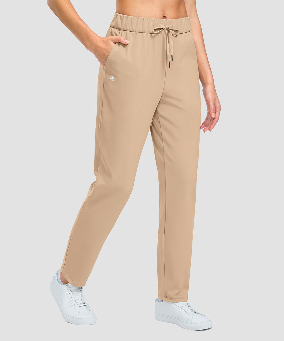 women's fleece-lined straight-leg pants 27.5''/29'' in light khaki - pocket details view