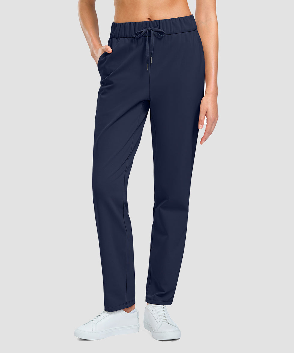 women's fleece-lined straight-leg pants 27.5''/29'' in navy - pocket details view