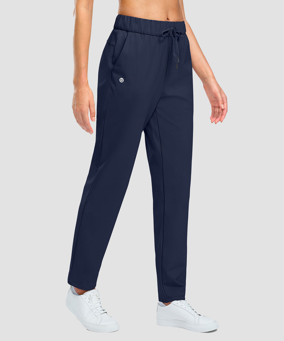 women's fleece-lined straight-leg pants 27.5''/29'' in navy - side view