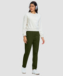women's fleece-lined straight-leg pants 27.5''/29'' in olive green - front view