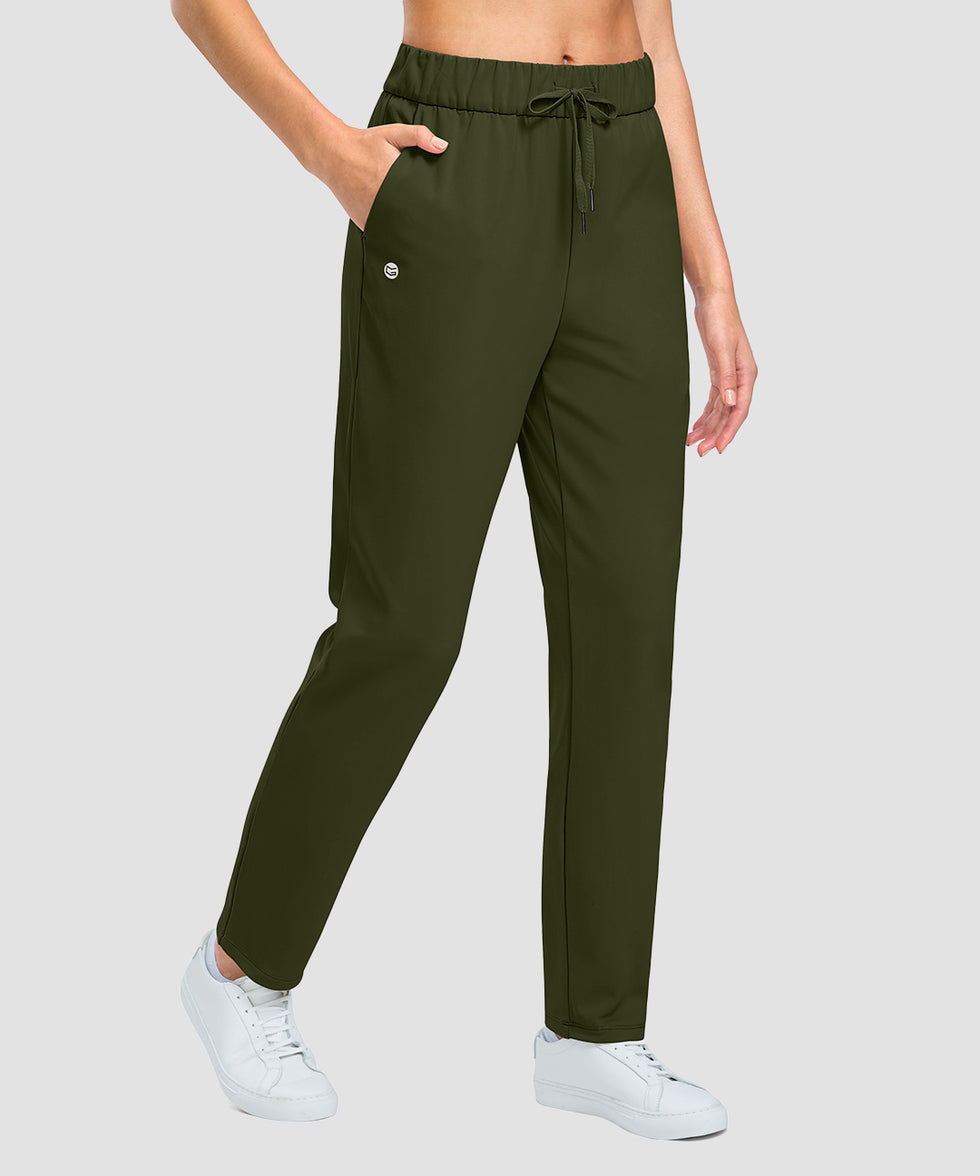 women's fleece-lined straight-leg pants 27.5''/29'' in olive green - pocket details view