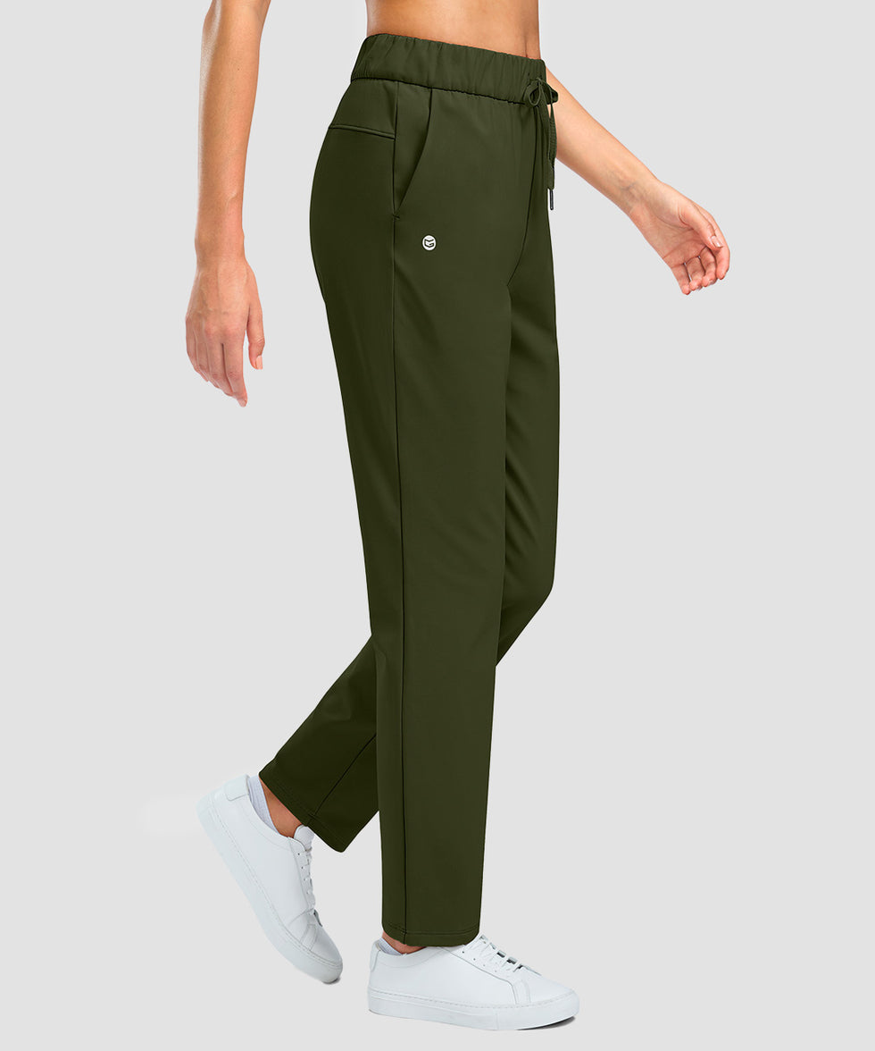 women's fleece-lined straight-leg pants 27.5''/29'' in olive green - side view