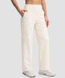 women's fleece-lined straight-leg pants 28'' 30'' in beige - pocket detail