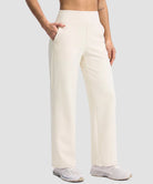 women's fleece-lined straight-leg pants 28'' 30'' in beige - pocket detail