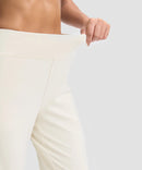 women's fleece-lined straight-leg pants 28'' 30'' in beige - waistband detail