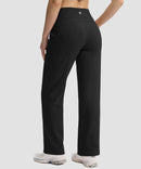 women's fleece-lined straight-leg pants 28'' 30'' in black - back view
