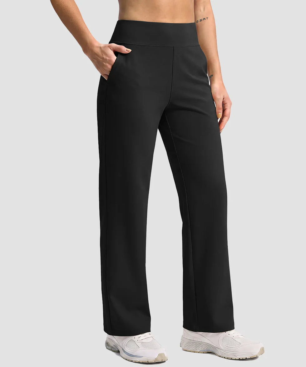 women's fleece-lined straight-leg pants 28'' 30'' in black - pocket detail