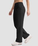 women's fleece-lined straight-leg pants 28'' 30'' in black - side view