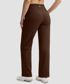 women's fleece-lined straight-leg pants 28'' 30'' in brown - back view