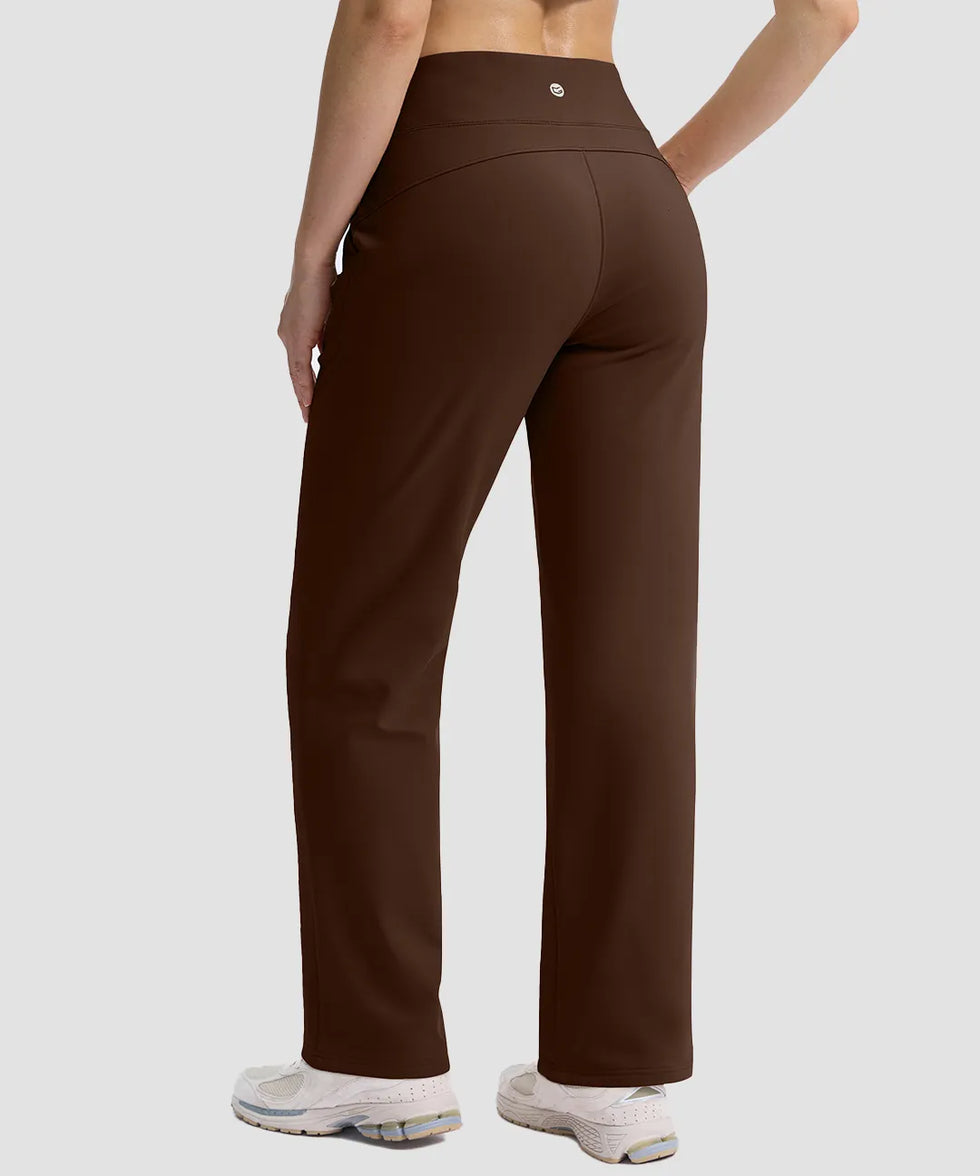 women's fleece-lined straight-leg pants 28'' 30'' in brown - back view