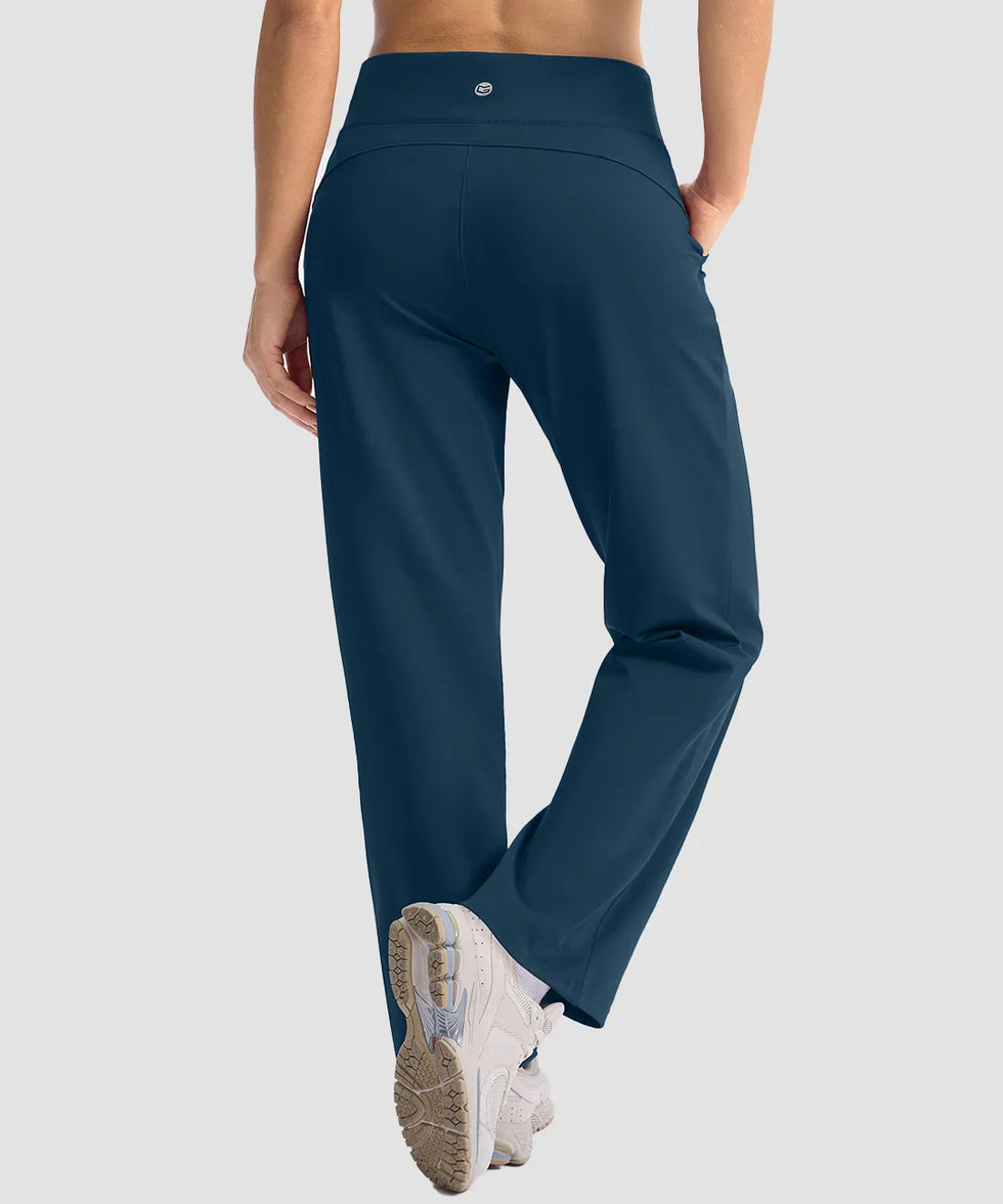 women's fleece-lined straight-leg pants 28'' 30'' in dark blue - back view