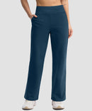 women's fleece-lined straight-leg pants 28'' 30'' in dark blue - front view