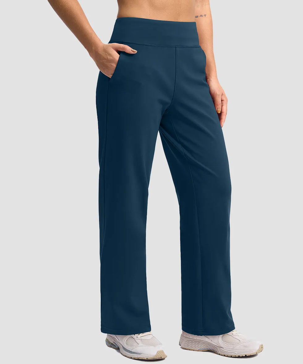 women's fleece-lined straight-leg pants 28'' 30'' in dark blue - side view