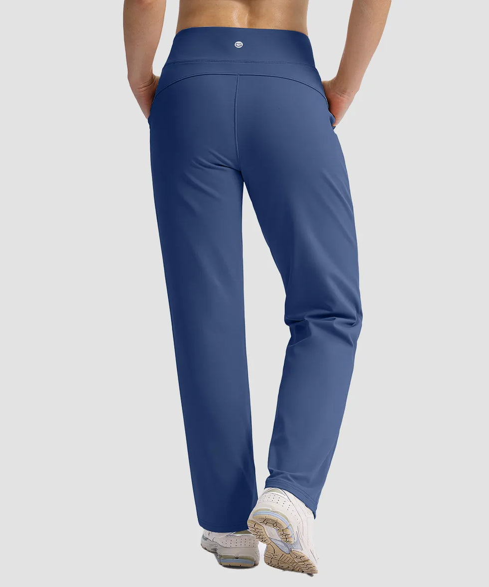 women's fleece-lined straight-leg pants 28'' 30'' in dusty blue - back view