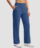women's fleece-lined straight-leg pants 28'' 30'' in dusty blue - pocket detail