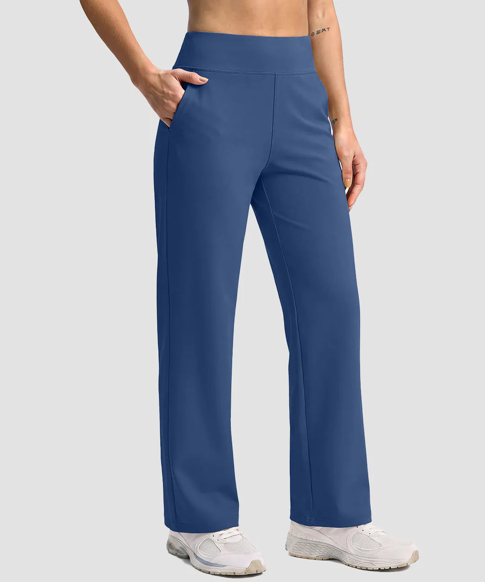women's fleece-lined straight-leg pants 28'' 30'' in dusty blue - pocket detail