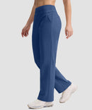 women's fleece-lined straight-leg pants 28'' 30'' in dusty blue - side view