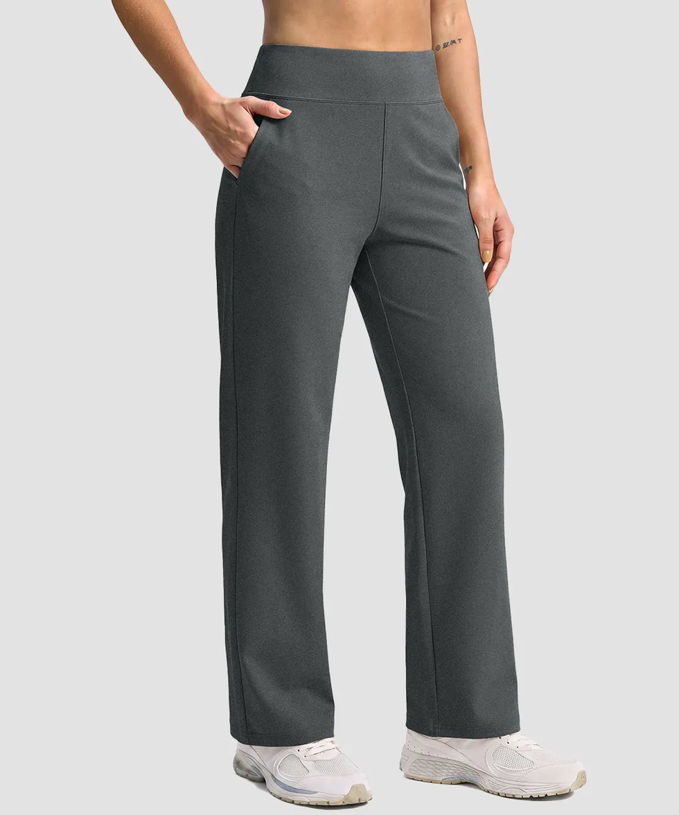 women's fleece-lined straight-leg pants 28'' 30'' in heather mid gray - front view
