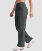 women's fleece-lined straight-leg pants 28'' 30'' in heather mid gray - side view