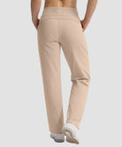 women's fleece-lined straight-leg pants 28'' 30'' in light khaki - back view