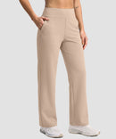 women's fleece-lined straight-leg pants 28'' 30'' in light khaki - front view