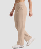 women's fleece-lined straight-leg pants 28'' 30'' in light khaki - side view