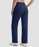 women's fleece-lined straight-leg pants 28'' 30'' in navy - back view