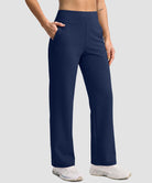 women's fleece-lined straight-leg pants 28'' 30'' in navy - front view