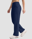 women's fleece-lined straight-leg pants 28'' 30'' in navy - side view