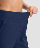 women's fleece-lined straight-leg pants 28'' 30'' in navy - waistband detail