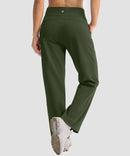women's fleece-lined straight-leg pants 28'' 30'' in olive green - back view