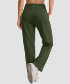 women's fleece-lined straight-leg pants 28'' 30'' in olive green - back view