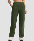 women's fleece-lined straight-leg pants 28'' 30'' in olive green - front view