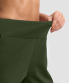 women's fleece-lined straight-leg pants 28'' 30'' in olive green - waistband detail
