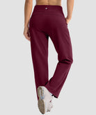 women's fleece-lined straight-leg pants 28'' 30'' in wine - back view