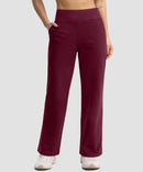 women's fleece-lined straight-leg pants 28'' 30'' in wine - front view