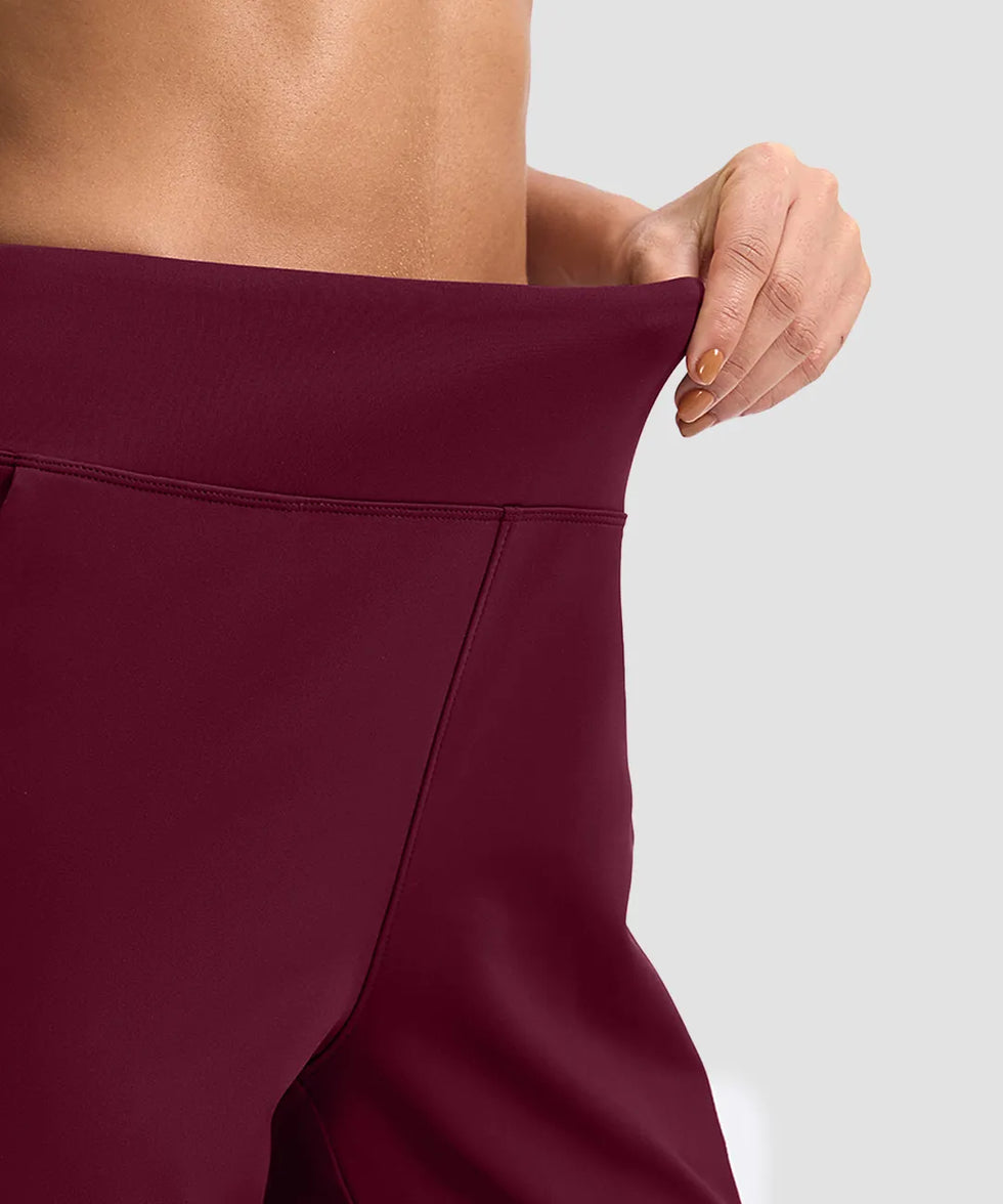 women's fleece-lined straight-leg pants 28'' 30'' in wine - waistband detail