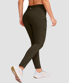 women's fleece-lined with pockets leggings in brown - back view