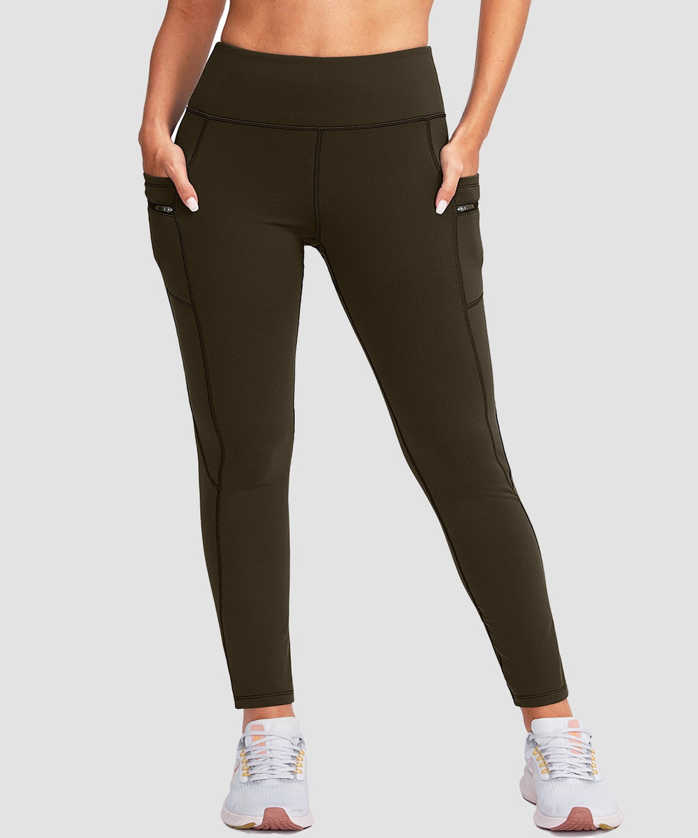 women's fleece-lined with pockets leggings in brown - front view